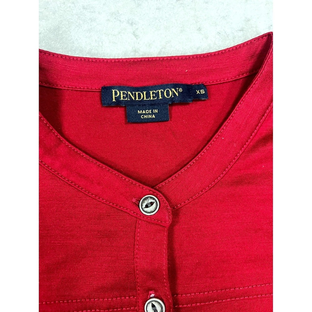 Pendleton Henley Top Womens XS Red Merino Wool Long Sleeve Curved Hem Sweater - Picture 3 of 9